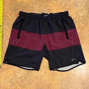 RVCA Black and Burgundy Striped Shorts